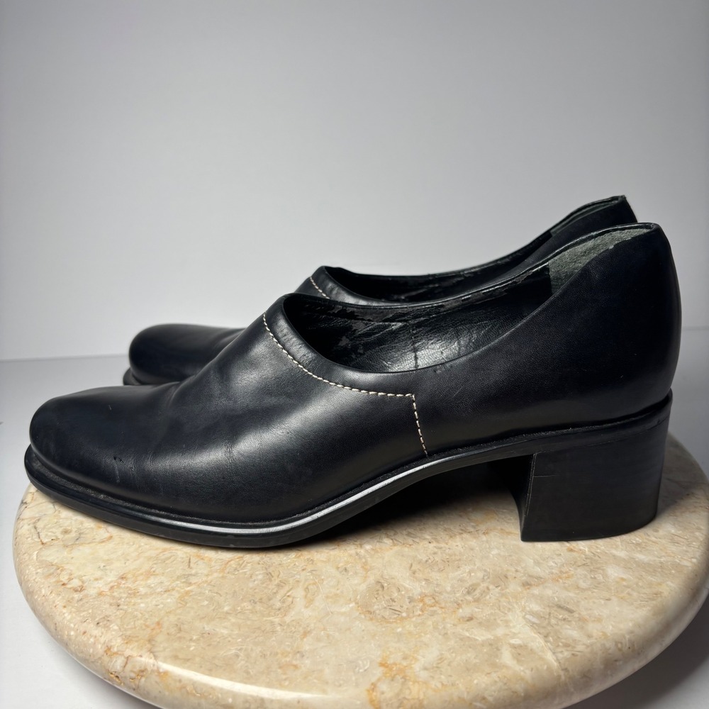 Franco Sarto Womens Black Leather Chunky Block Heel Loafer‎ Pumps 8M READ - Picture 5 of 10